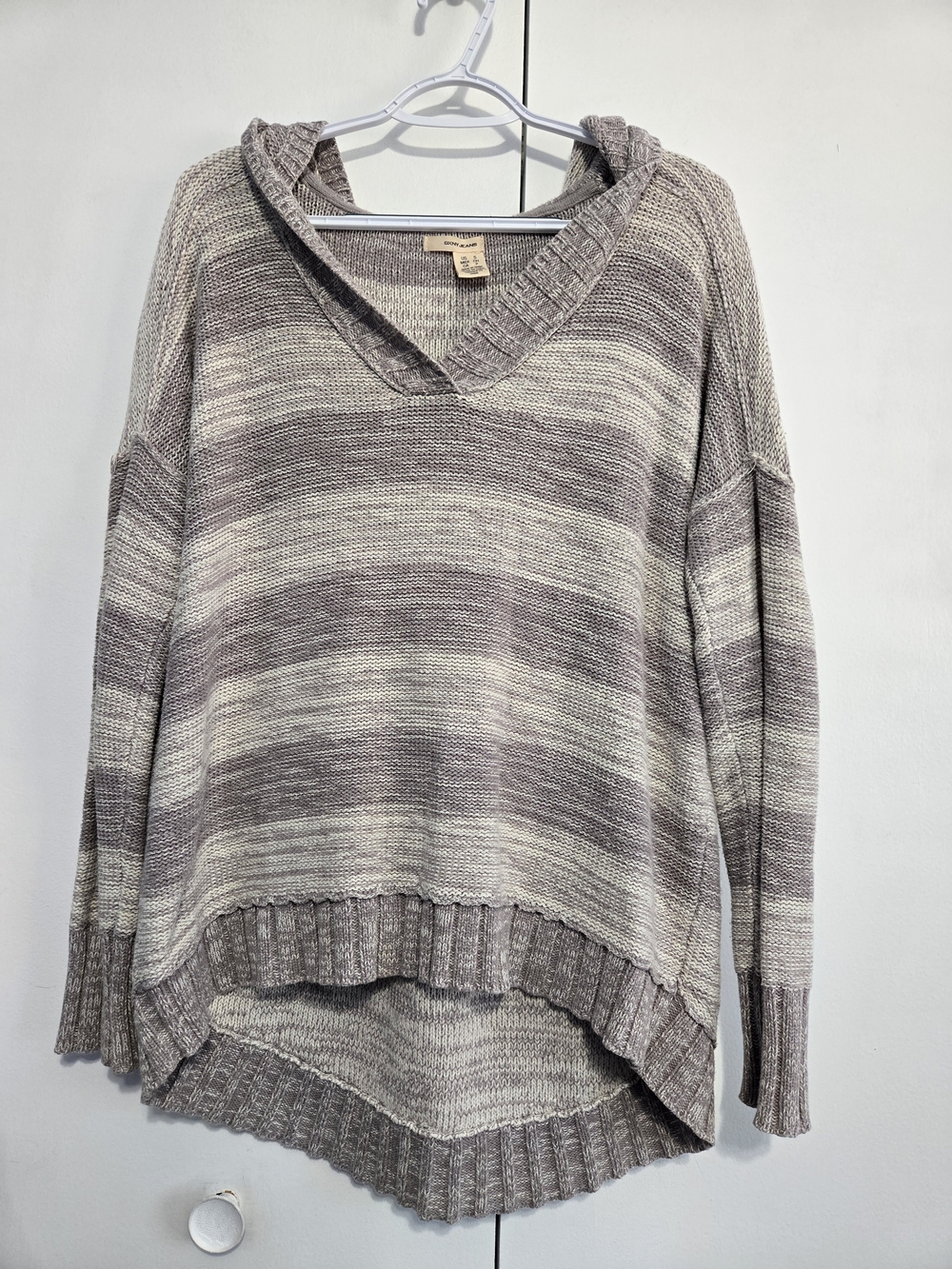 DKNY Jeans Small Hooded Sweater Oversized Striped High Low Cotton Knit